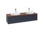 Villeroy und Boch Antao Waschtisch-Unterschrank K28052HG 160x36x50cm, Hahnloch, Waschbeckenplattenfarbe warm walnut, midnight blue matt lacquer