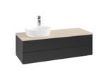 Villeroy und Boch Antao Waschtisch-Unterschrank K22053PD 120x36x50cm, Hahnloch, Waschbeckenplattenfarbe botticino, black matt lacquer
