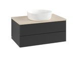 Villeroy und Boch Antao Waschtisch-Unterschrank L19113PD mit Beleuchtung mit Struktur, 80x36x50cm, Waschbeckenplattenfarbe botticino, black matt lacquer