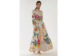 Bedrucktes Maxi-Kleid mit langen Ärmeln und Gürtel