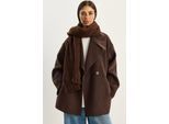 Oversized Knop-Vilt Jas met Brede Kraag