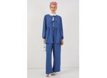 Rundhals Langtunika und Weite-Hosen-Set