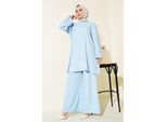 Texturierte Langarm-Tunika und weite Hose Set