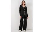 V-Ausschnitt Cardigan und Weit geschnittene Hose Set