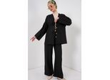 V-Ausschnitt Cardigan und weite Hosen Set
