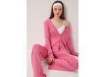 V-Ausschnitt Knopf-Longcardigan und Hosen-Pyjama-Set