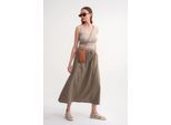 Hoge Taille Poplin Rok met Touwtje Detail