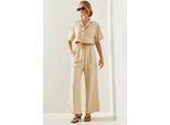 Eingeknöpftes Crop-Shirt und weite Hosen Co-Ord-Set