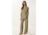 Hoge Taille Twee-delige Set met Kraag en Wijde Pantalons