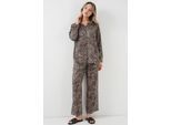 Leopardprint Knopenblouse en Wijde Pantalon Satijnen Twee-Piece Set