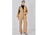 V-Ausschnitt Cardigan und Weite Hosen Set