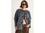 Textuur Gabardine Lange Jas met Kraagknopen