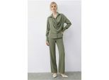 Sjaal Gedetailleerde Blouse en Hoge Taille Wijde Pantalon Tweedelige Set