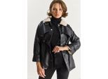 Faux leren jas met nepbontdetail