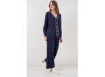 V-Ausschnitt Cardigan und Weit geschnittene Hose Set