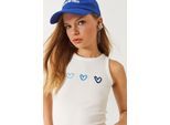 Geborduurd Crop Top met Geribbelde Details