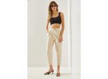 Baumwoll-Elasthan-Hose mit geradem Bein und Schleife