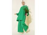Texturierte Langarm-Tunika und weite Hose Set