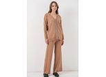 V-Ausschnitt Cardigan und Weit geschnittene Hose Set