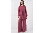 Crew Neck Tie Detail Tuniek en Brede Pantalon Set