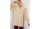 Lange Losse Fit Blouse met Babykraag en Strikdetail