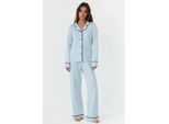 Ontspannen Pasvorm Lange Mouwen Extra Zachte Pyjama Set met Kraag