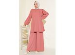 Texturierte Langarm-Tunika und weite Hose Set