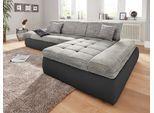 Ecksofa DOMO COLLECTION "MORIC Massiv - Belastbar bis 140 kgxSitz, 300x172 cm, XXL-Format", schwarz-weiß (schwarz, weiß, grau), B:300cm H:80cm T:172cm, Kunstleder SOFTLUX / Struktur (90% Polyester, 10% Polyacryl), Sofas, Ecksofa, L-Form, Kunstleder SOFTLUX und Struktur