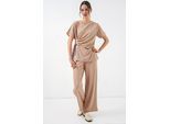 Rippstrick-Set mit Crew-Neck und Krawattendetail sowie weitem Hosenbein