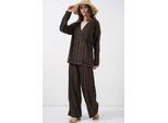 Geverfde V-hals met Strikdetail Kimono & Wijde Broek Set