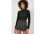 Gestreepte Halve Col Lange Mouw Top met Steenvormige Detail