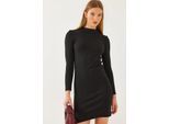 Geribbelde Jersey Mini-jurk met Ronde Hals
