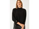 Getextureerde Gebreide Halfcol Sweater met Knopen Sluiting