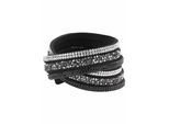 Armband FIRETTI "Wickelarmband", schwarz (schwarz, kristallweiß, grau, schwarz), Armbänder, Damen, 38,5cm, Metall Polyurethan, Metall, Polyurethan, Armband, mit Glasstein