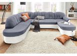 Wohnlandschaft DOMO COLLECTION "ELVA 293x180x84 cm, elegante Rückensteppung, U-Form", weiß (weiß, silber), B:293cm H:84cm T:180cm, (geprägte) Luxus-Microfaser (100% Polyester);Kunstleder SOFTLUX / Struktur (100% Polyester);Microfaser PRIMABELLE (100% Polyester), Sofas, Wohnlandschaft, whlw. mit Bettfunktion und Federkern