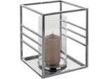 Windlicht FINK "MALIBU", silber (silberfarben), H:30cm Ø:25,5cm, Edelstahl, Glas, Kerzenhalter, Windlicht, Kerzenhalter aus Edelstahl und Glas