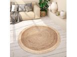 Teppich PACO HOME "Viborg 594", beige, H:6mm Ø:80cm, Jute, Teppiche, Teppich, Jute, Modern, Boho, Ethno, Handgefertigter Natur-Teppich