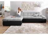Ecksofa DOMO COLLECTION "MORIC 300x172 cm, XXL-Sofa mit viel Platz, L-Form, auch in Cord", silber, B:300cm H:80cm T:172cm, Kunstleder SOFTLUX / Struktur (90% Polyester/ 10% Polyacryl);Microfaser PRIMABELLE (100% Polyester)/ Struktur (90% Polyester/ 10% Polyacryl), Sofas, Ecksofa, wahlweise mit Bettfunktion und Armteilverstellung, schwarz-silber