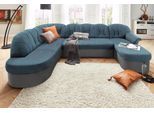 Wohnlandschaft DOMO COLLECTION "ELVA 293x180x84 cm, elegante Rückensteppung, U-Form", grau (dunkelgrau, petrol), B:293cm H:84cm T:180cm, (geprägte) Luxus-Microfaser (100% Polyester);Kunstleder SOFTLUX / Struktur (100% Polyester);Microfaser PRIMABELLE (100% Polyester), Sofas, Wohnlandschaft, whlw. mit Bettfunktion und Federkern