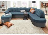Wohnlandschaft DOMO COLLECTION "ELVA 293x180x84 cm, elegante Rückensteppung, U-Form", grau (dunkelgrau, petrol), B:293cm H:84cm T:180cm, (geprägte) Luxus-Microfaser (100% Polyester);Kunstleder SOFTLUX / Struktur (100% Polyester);Microfaser PRIMABELLE (100% Polyester), Sofas, Wohnlandschaft, whlw. mit Bettfunktion und Federkern