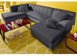 Wohnlandschaft DOMO COLLECTION "TURAH 297x195x75 cm, moderne Steppung", schwarz (schwarz, schlamm), B:297cm H:75cm T:195cm, Microfaser PRIMABELLE (100% Polyester);Struktur ( 85% Polyester, 15% Acryl);NaturLEDER (Echtes Rindsleder);Kunstleder SOFTLUX/Struktur ( 100% Polyester);Zierkissen: wie Oberstoff, Sofas, Wohnlandschaft, whlw. mit Bettfunktion, U-Form