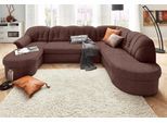 Wohnlandschaft DOMO COLLECTION "ELVA 293x180x84 cm, elegante Rückensteppung, U-Form", braun, B:293cm H:84cm T:180cm, (geprägte) Luxus-Microfaser (100% Polyester);Kunstleder SOFTLUX / Struktur (100% Polyester);Microfaser PRIMABELLE (100% Polyester), Sofas, Wohnlandschaft, whlw. mit Bettfunktion und Federkern