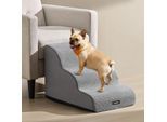 FEANDREA Hundetreppe, 2/3/4Stufen, Cord mit Querstreifen, wasserdicht, rutschfest, abnehmbarer waschbarer Bezug hellgrau L