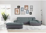Ecksofa DOMO COLLECTION "MORIC 300x172 cm, XXL-Sofa mit viel Platz, L-Form, auch in Cord", grau (eisblau), B:300cm H:80cm T:172cm, Kunstleder SOFTLUX / Struktur (90% Polyester/ 10% Polyacryl);Microfaser PRIMABELLE (100% Polyester)/ Struktur (90% Polyester/ 10% Polyacryl), Sofas, Ecksofa, wahlweise mit Bettfunktion und Armteilverstellung, grau-eisblau