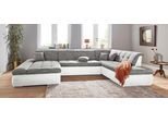 Wohnlandschaft DOMO COLLECTION "MORIC Massiv - Belastbar bis 140 kgxSitz, 353x216x80 cm, XXL", weiß (weiß, weiß, grau, grau), B:353cm H:80cm T:216cm, Kunstleder SOFTLUX / Struktur (90% Polyester, 10% Polyacryl), Sofas, Wohnlandschaft, U-Form, inkl. Zierkissen