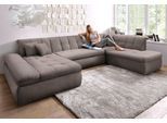 Wohnlandschaft DOMO COLLECTION "MORIC Massiv - Belastbar bis 140 kgxSitz, 353x216x80 cm, XXL", grau (taupe), B:353cm H:80cm T:216cm, Chenille (85% Polyester, 15% Acryl), Sofas, Wohnlandschaft, U-Form, inkl. Zierkissen