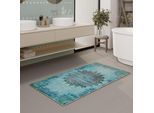 Badematte WECON HOME "Healing", blau, H:0,5mm, Polyester, Badematten, Badematte, Vintage, waschbar, rutschfest, schnell trocknend, robust, Badteppich