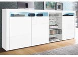 Highboard BORCHARDT MÖBEL "Santa Fé, Sideboard mit eleganten Glasböden, Breite 200 cm", weiß (weiß hochglanz), B:200cm H:89cm T:35cm, Holzwerkstoff, Sideboards, Highboard, Push-to-open-Funktion, 3 Türen, 3 höhenverstellbare Böden