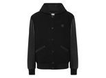 Hooded Varsity Bomber With Leather Sleeves Greatness
