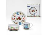 Kindergeschirr-Set VAN WELL "Kinderset Fuchs und Freunde, 3-teilig, Geschirr-Set, Service", bunt (weiß, bunt), 3 Stk., Porzellan, Geschirr-Sets, mit farbenfrohem Dekor, spülmaschinen- und mikrowellengeeignet